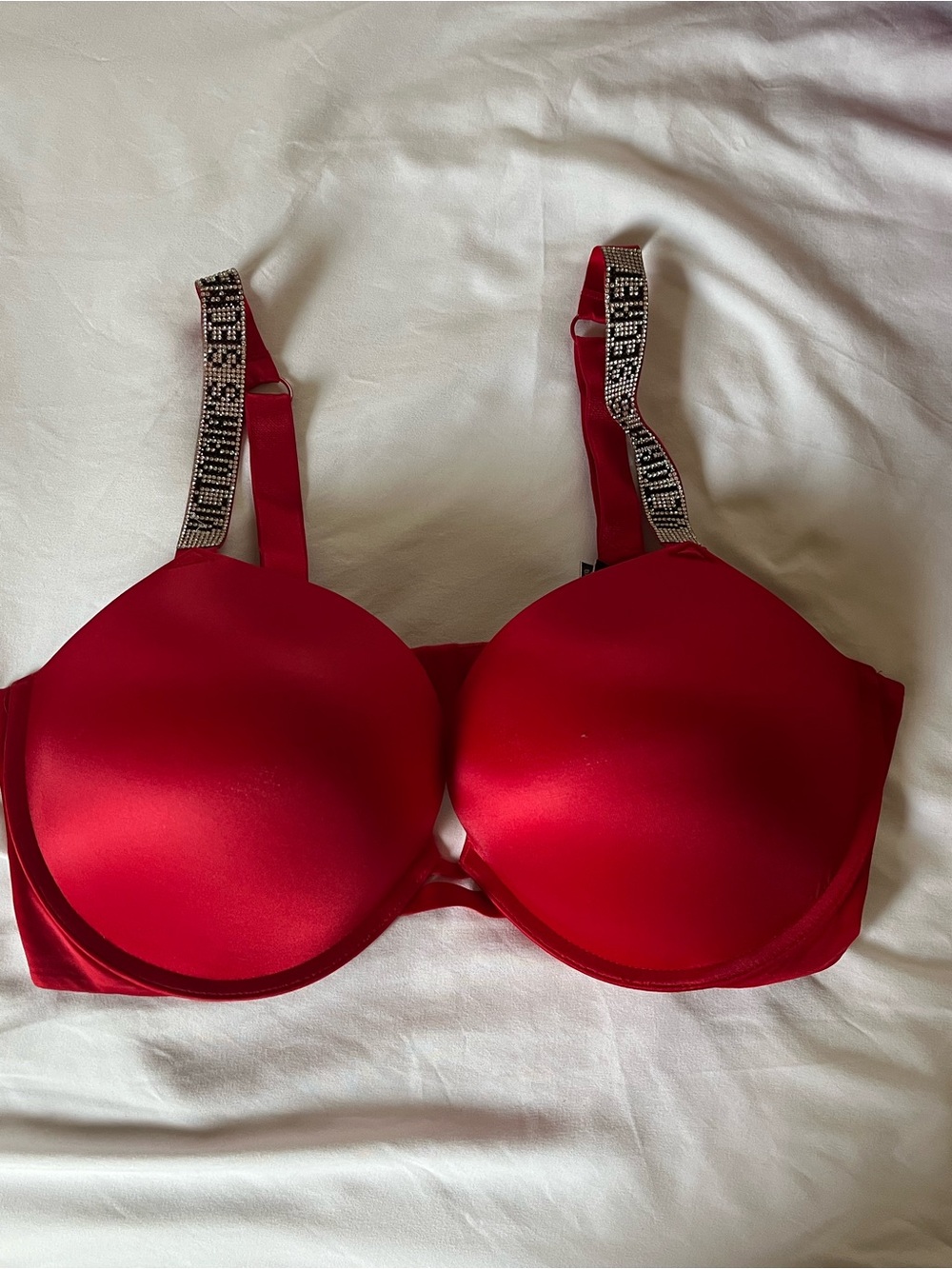 Victoria's Secret Red Push-Up Bra with Rhinestone Straps